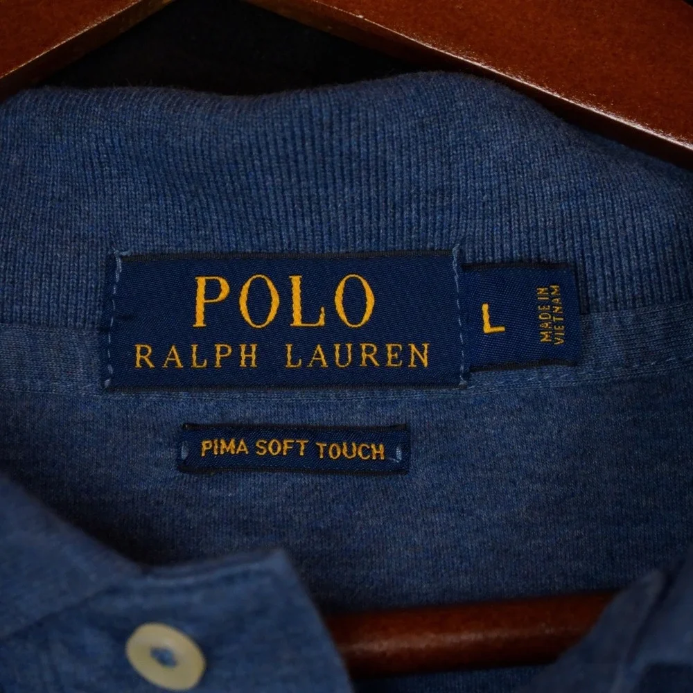 Polo Ralph Lauren Polo Shirt Mens L Blue Heather Pima Cotton Short Sleeve